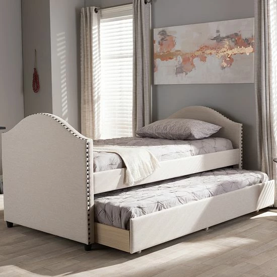 Baxton Studio Alessia Modern Twin Bed & Trundle Light Beige 6 Baxton Studio Alessia Modern Twin Bed & Trundle Light Beige - Image 6