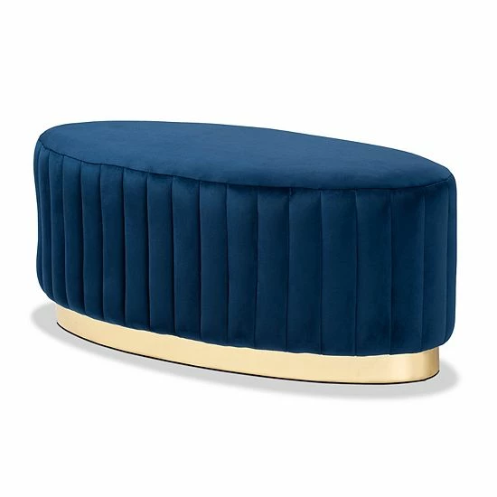 Baxton Studio Kirana Channel Tufting Ottoman Navy Blue Gold 8 Baxton Studio Kirana Channel Tufting Ottoman Navy Blue Gold - Image 8