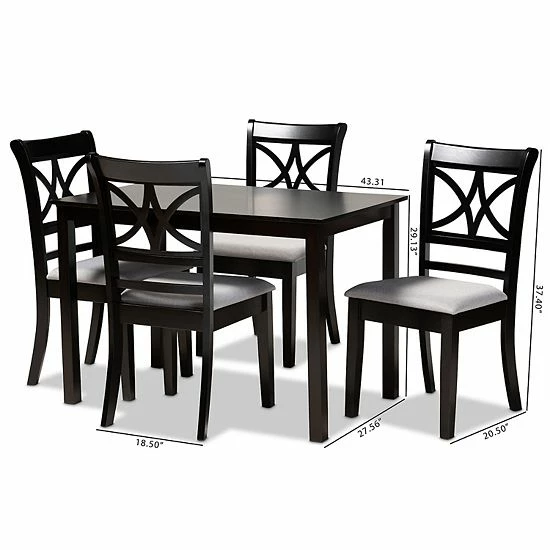 Baxton Studio Clarke Dining Table 5-piece Set Gray Espresso 8 Baxton Studio Clarke Dining Table 5-piece Set Gray Espresso - Image 8