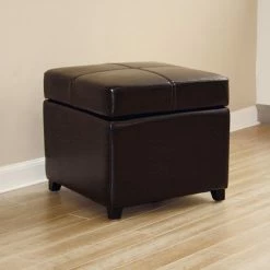 Baxton Studio Full Leather Storage Cube Ottoman