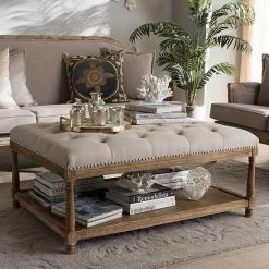 Baxton Studio Carlotta Rectangular Rustic Ottoman Coffee Table