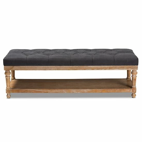 Baxton Studio Linda Bench Gray Graywashed 3 Baxton Studio Linda Bench Gray Graywashed - Image 3