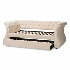 Baxton Studio Cherine Grey Twin Daybed Beige Khaki