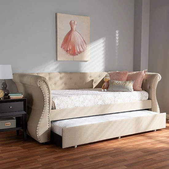 Baxton Studio Cherine Grey Twin Daybed Beige Khaki 2 Baxton Studio Cherine Grey Twin Daybed Beige Khaki - Image 2