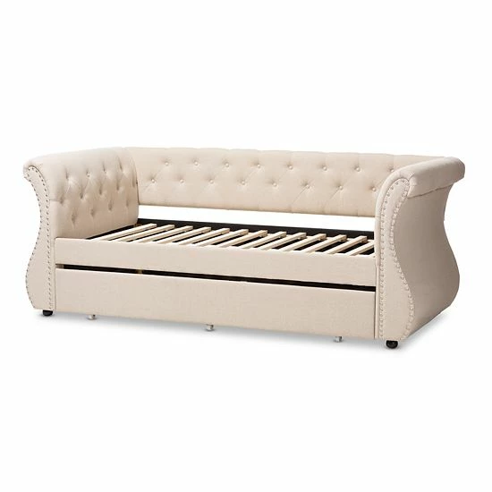Baxton Studio Cherine Grey Twin Daybed Beige Khaki 4 Baxton Studio Cherine Grey Twin Daybed Beige Khaki - Image 4
