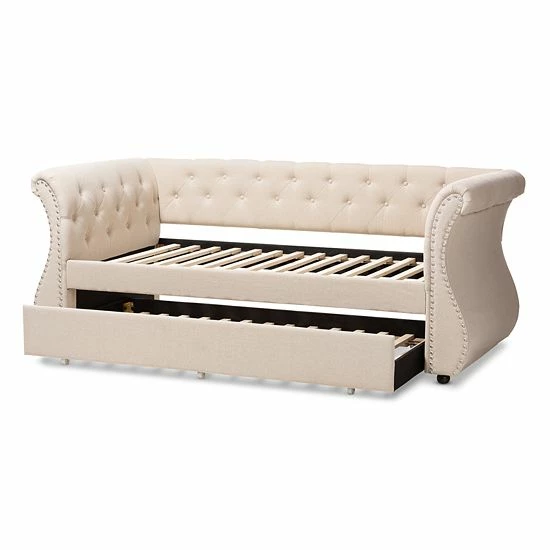 Baxton Studio Cherine Grey Twin Daybed Beige Khaki 5 Baxton Studio Cherine Grey Twin Daybed Beige Khaki - Image 5