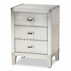 Baxton Studio Claude Silver 3-Drawer Nightstand