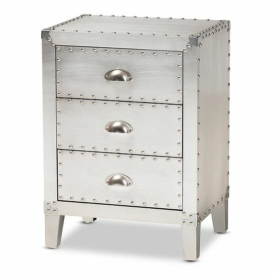 Baxton Studio Claude Silver 3-Drawer Nightstand 1 Baxton Studio Claude Silver 3-Drawer Nightstand