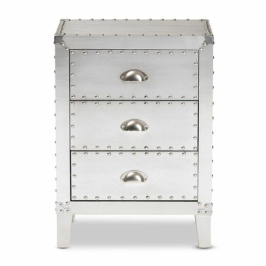 Baxton Studio Claude Silver 3-Drawer Nightstand 3 Baxton Studio Claude Silver 3-Drawer Nightstand - Image 3