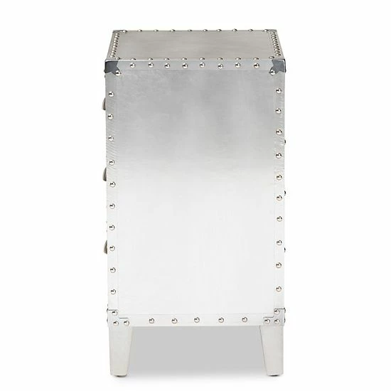 Baxton Studio Claude Silver 3-Drawer Nightstand 5 Baxton Studio Claude Silver 3-Drawer Nightstand - Image 5