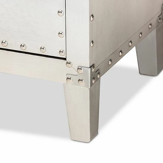 Baxton Studio Claude Silver 3-Drawer Nightstand 6 Baxton Studio Claude Silver 3-Drawer Nightstand - Image 6