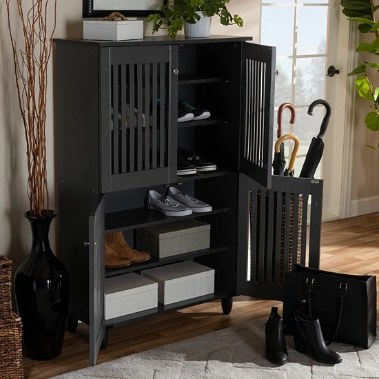 Baxton Studio Fernanda Charcoal Shoe Cabinet 2 Baxton Studio Fernanda Charcoal Shoe Cabinet - Image 2