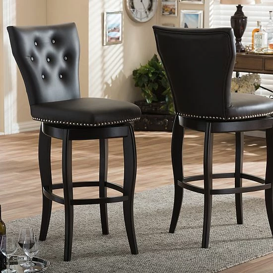 Baxton Studio Leonice Faux-Leather Swivel Counter Stool 2-piece Set White Faux Leather 3 Baxton Studio Leonice Faux-Leather Swivel Counter Stool 2-piece Set White Faux Leather - Image 3