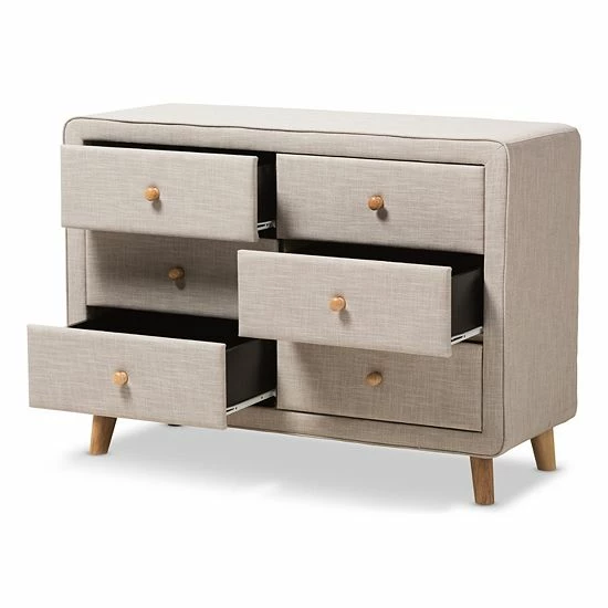Baxton Studio Jonesy Upholstered 6-Drawer Dresser Light Beige 2 Baxton Studio Jonesy Upholstered 6-Drawer Dresser Light Beige - Image 2