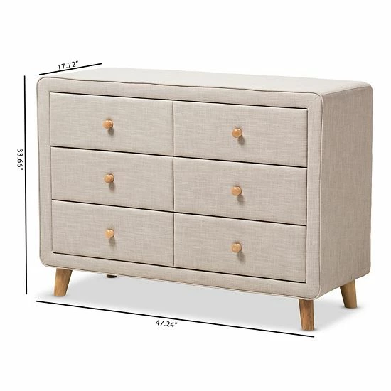 Baxton Studio Jonesy Upholstered 6-Drawer Dresser Light Beige 6 Baxton Studio Jonesy Upholstered 6-Drawer Dresser Light Beige - Image 6