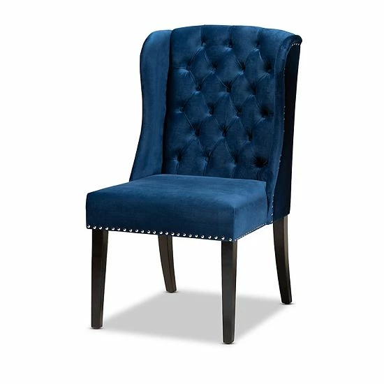 Baxton Studio Lamont Tufted Dining Chair Navy Blue Dark Brown 8 Baxton Studio Lamont Tufted Dining Chair Navy Blue Dark Brown - Image 8