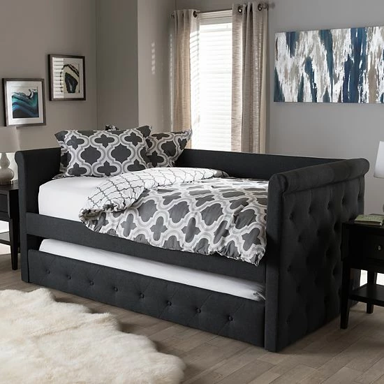 Baxton Studio Alena Upholstered Daybed & Trundle Dark Gray 3 Baxton Studio Alena Upholstered Daybed & Trundle Dark Gray - Image 3