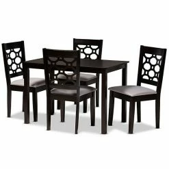 Baxton Studio Henry Dining Table & Chair 5-piece Set Gray Dark Brown