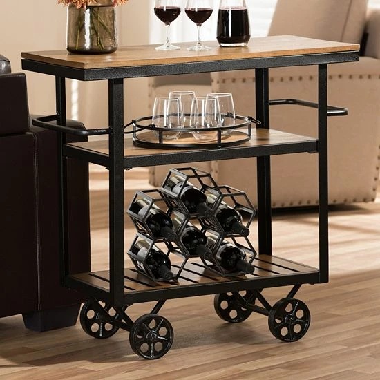 Baxton Studio Kennedy Rolling Bar Cart 1 Baxton Studio Kennedy Rolling Bar Cart