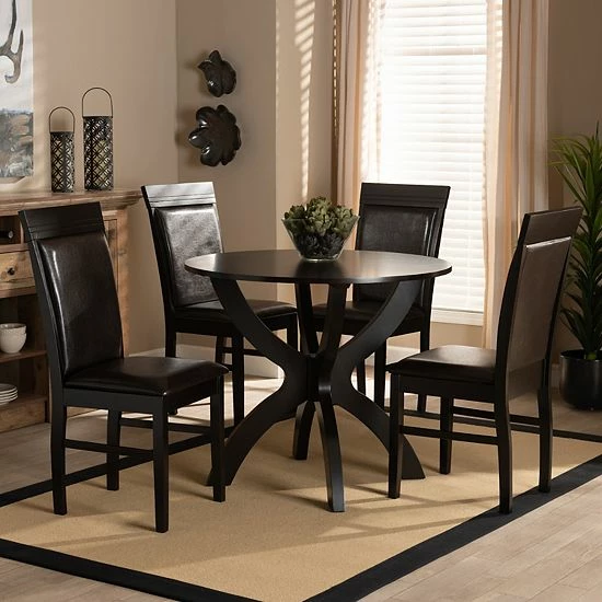 Baxton Studio Ancel Dark Brown 5-Piece Dining Set 2 Baxton Studio Ancel Dark Brown 5-Piece Dining Set - Image 2