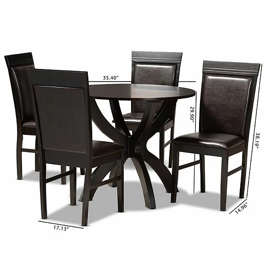 Baxton Studio Ancel Dark Brown 5-Piece Dining Set 8 Baxton Studio Ancel Dark Brown 5-Piece Dining Set - Image 8
