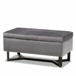 Baxton Studio Esther Storage Ottoman Gray Dark Brown