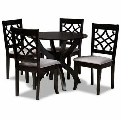 Baxton Studio Sandra Dining Table & Chair 5-piece Set Gray Dark Brown