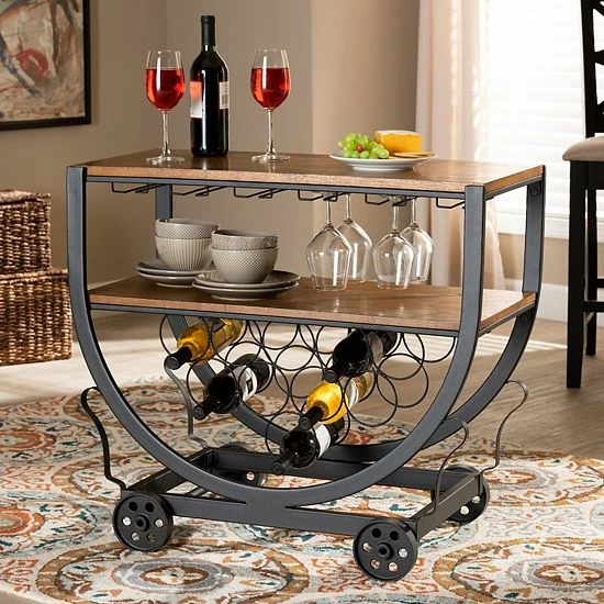 Baxton Studio Triesta Wheeled Wine Rack Cart 2 Baxton Studio Triesta Wheeled Wine Rack Cart - Image 2