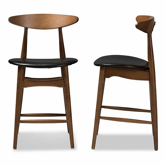 Baxton Studio Mid-Century Black Counter Stool 2-piece Set 2 Baxton Studio Mid-Century Black Counter Stool 2-piece Set - Image 2