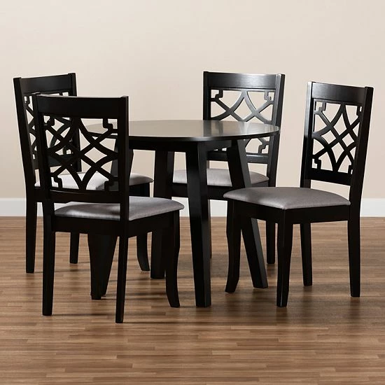 Baxton Studio Mya Dining Table & Chair 5-piece Set Gray Dark Brown 7 Baxton Studio Mya Dining Table & Chair 5-piece Set Gray Dark Brown - Image 7
