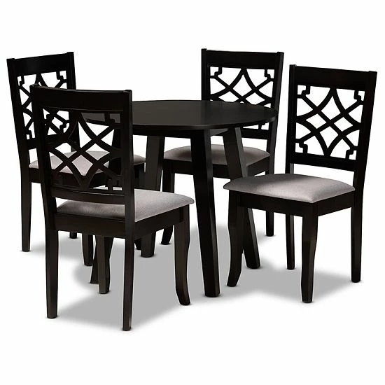 Baxton Studio Mya Dining Table & Chair 5-piece Set Gray Dark Brown 9 Baxton Studio Mya Dining Table & Chair 5-piece Set Gray Dark Brown - Image 9
