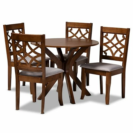 Baxton Studio Elena Dining Table & Chair 5-piece Set Gray Walnut Brown 1 Baxton Studio Elena Dining Table & Chair 5-piece Set Gray Walnut Brown