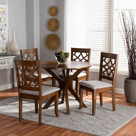 Baxton Studio Elena Dining Table & Chair 5-piece Set Gray Walnut Brown 6 Baxton Studio Elena Dining Table & Chair 5-piece Set Gray Walnut Brown - Image 6