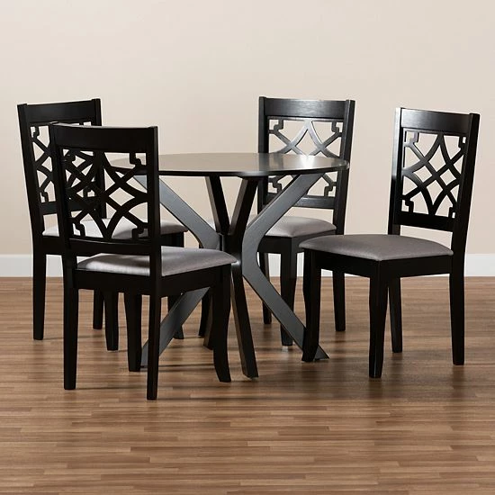 Baxton Studio Elena Dining Table & Chair 5-piece Set Gray Walnut Brown 7 Baxton Studio Elena Dining Table & Chair 5-piece Set Gray Walnut Brown - Image 7