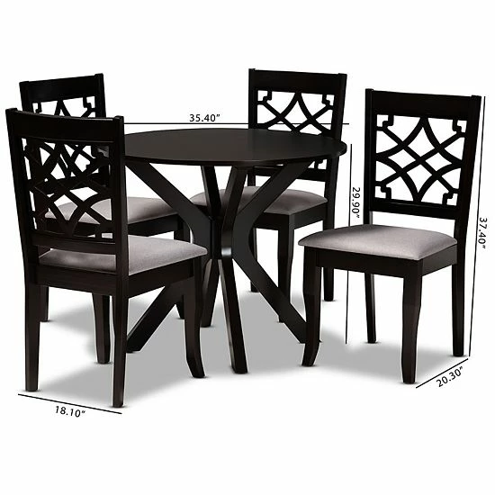 Baxton Studio Elena Dining Table & Chair 5-piece Set Gray Walnut Brown 8 Baxton Studio Elena Dining Table & Chair 5-piece Set Gray Walnut Brown - Image 8