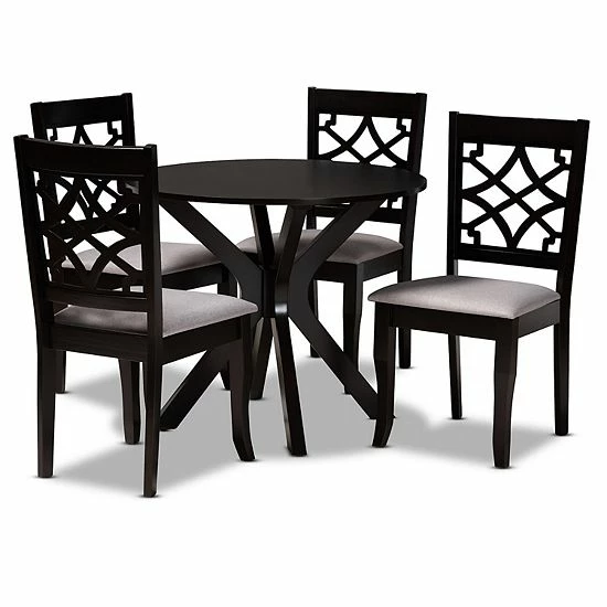 Baxton Studio Elena Dining Table & Chair 5-piece Set Gray Walnut Brown 10 Baxton Studio Elena Dining Table & Chair 5-piece Set Gray Walnut Brown - Image 10
