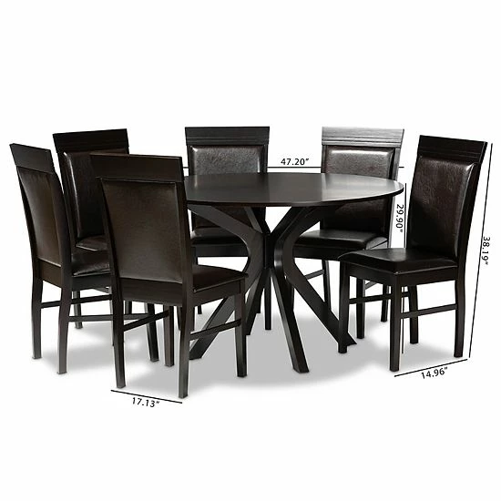 Baxton Studio Jeane Dining Table & Chair 7-piece Set 8 Baxton Studio Jeane Dining Table & Chair 7-piece Set - Image 8