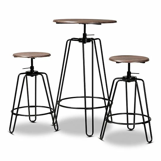 Baxton Studio Veera Pub Table & Stool 3-piece Set 1 Baxton Studio Veera Pub Table & Stool 3-piece Set