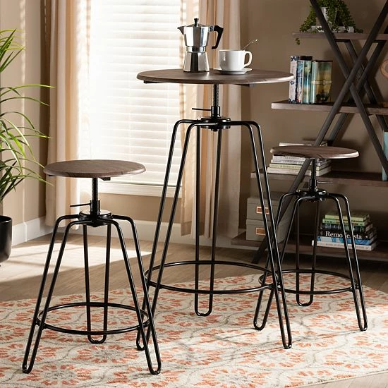 Baxton Studio Veera Pub Table & Stool 3-piece Set 2 Baxton Studio Veera Pub Table & Stool 3-piece Set - Image 2