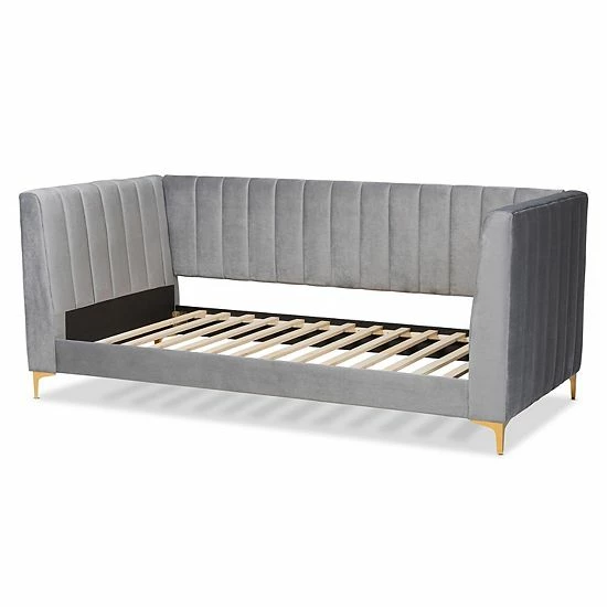 Baxton Studio Oksana Velvet Daybed Light Gray Gold 1 Baxton Studio Oksana Velvet Daybed Light Gray Gold