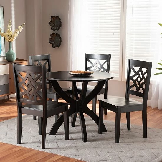 Baxton Studio Anila Dining 5-piece Set Dark Brown Walnut 7 Baxton Studio Anila Dining 5-piece Set Dark Brown Walnut - Image 7