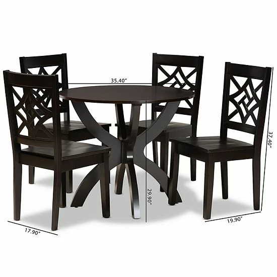 Baxton Studio Anila Dining 5-piece Set Dark Brown Walnut 8 Baxton Studio Anila Dining 5-piece Set Dark Brown Walnut - Image 8