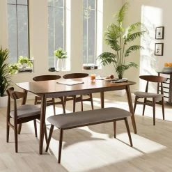 Baxton Studio Flora Dining Table, Chair & Bench 6-piece Set