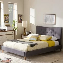 Baxton Studio Hannah Mid-Century Modern Platform Bed Dark Gray