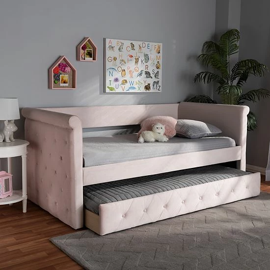Baxton Studio Amaya Daybed & Trundle Pink 2 Baxton Studio Amaya Daybed & Trundle Pink - Image 2