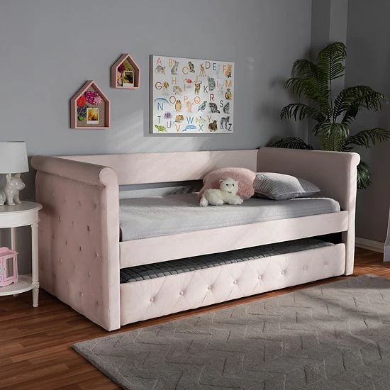 Baxton Studio Amaya Daybed & Trundle Pink 3 Baxton Studio Amaya Daybed & Trundle Pink - Image 3