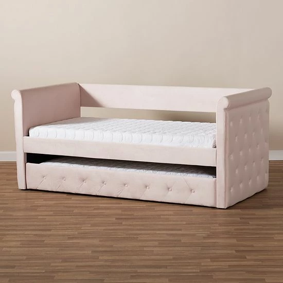 Baxton Studio Amaya Daybed & Trundle Pink 4 Baxton Studio Amaya Daybed & Trundle Pink - Image 4