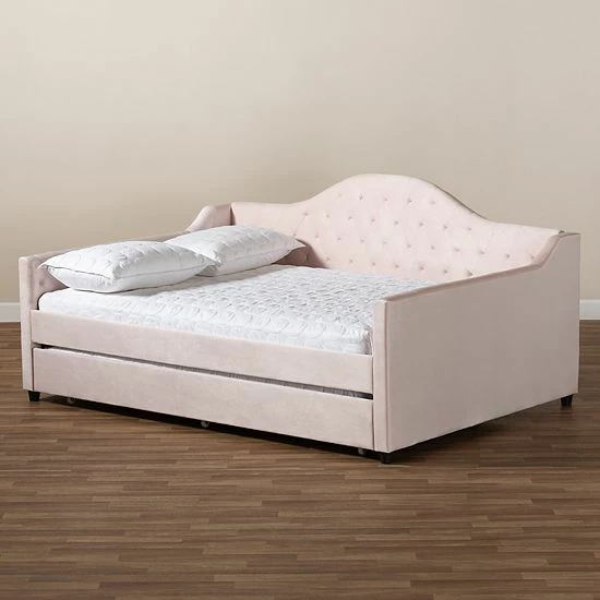 Baxton Studio Perry Daybed & Trundle Light Pink 6 Baxton Studio Perry Daybed & Trundle Light Pink - Image 6