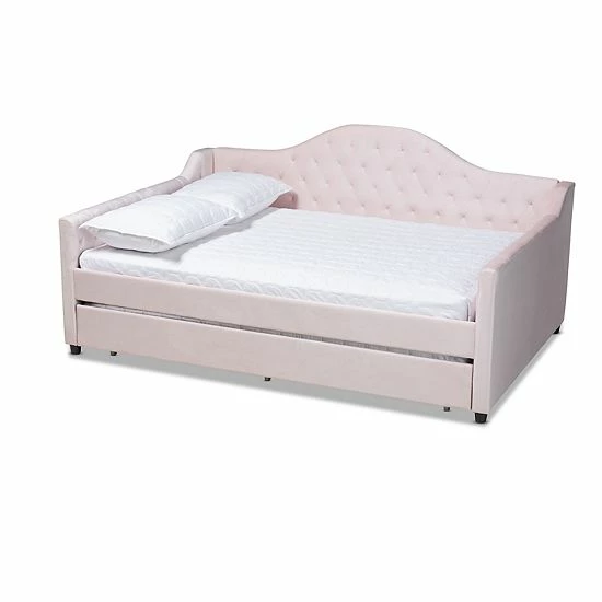 Baxton Studio Perry Daybed & Trundle Light Pink 8 Baxton Studio Perry Daybed & Trundle Light Pink - Image 8