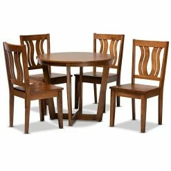 Baxton Studio Elodia Dining Table & Chair 5-piece Set Walnut Brown